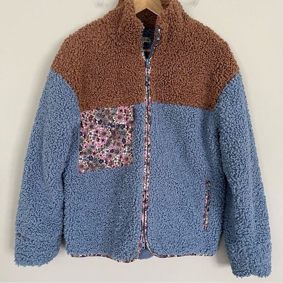 For Love And Lemons Color Block Sherpa Fleece Jacket Brown/Blue, Size XS NWOT - Picture 7 of 14